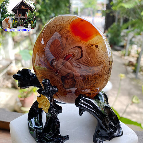 Trụ đá mã não đánh bóng mini để bàn đế dáng cành mai giúp bạn làm gì cũng thuận DMN89 nặng 420gr kích thước 11.5x7.5