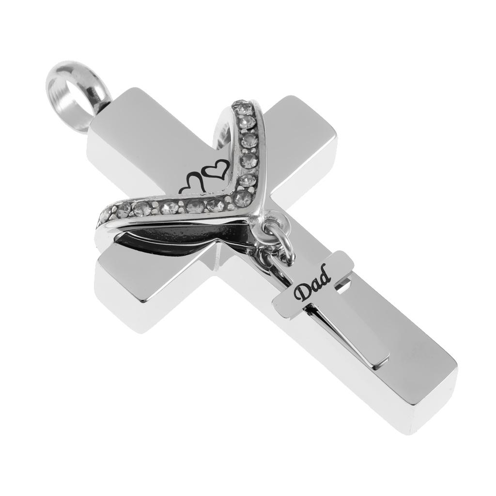 Cross Crystal Stainless Steel Urn Cremation Family Keepsake Pendant