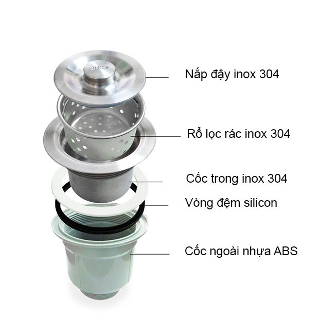 Combo chậu rửa chén bát inox 8245 hố lệch, vòi rửa bát inox nóng lạnh Lò xo, rá inox, bình xà phòng, bộ xả chậu