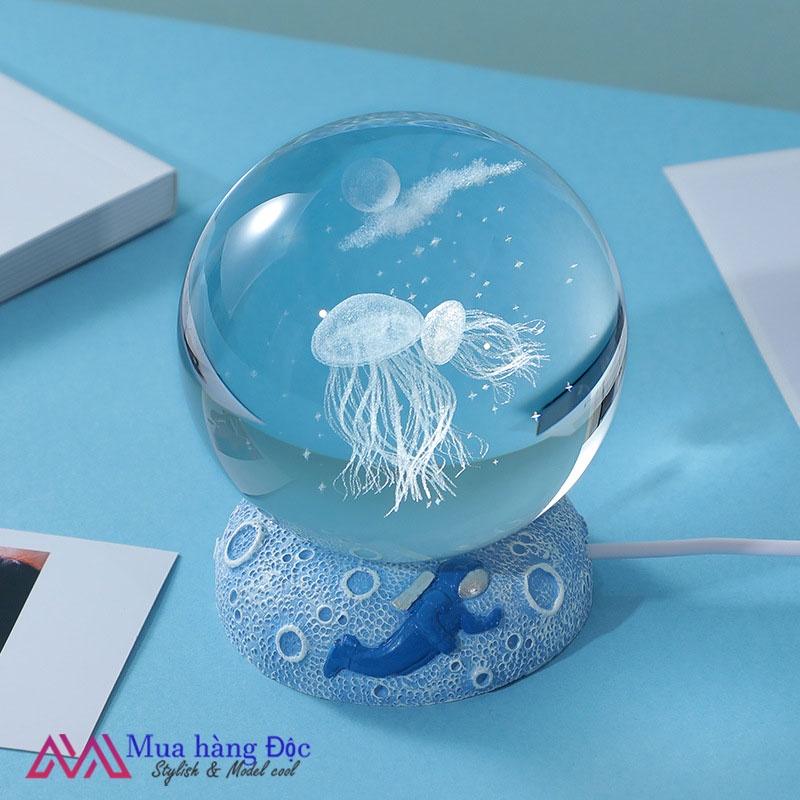Bộ Quà Tặng Quả cầu pha lê khắc 3d sao biển 6cm