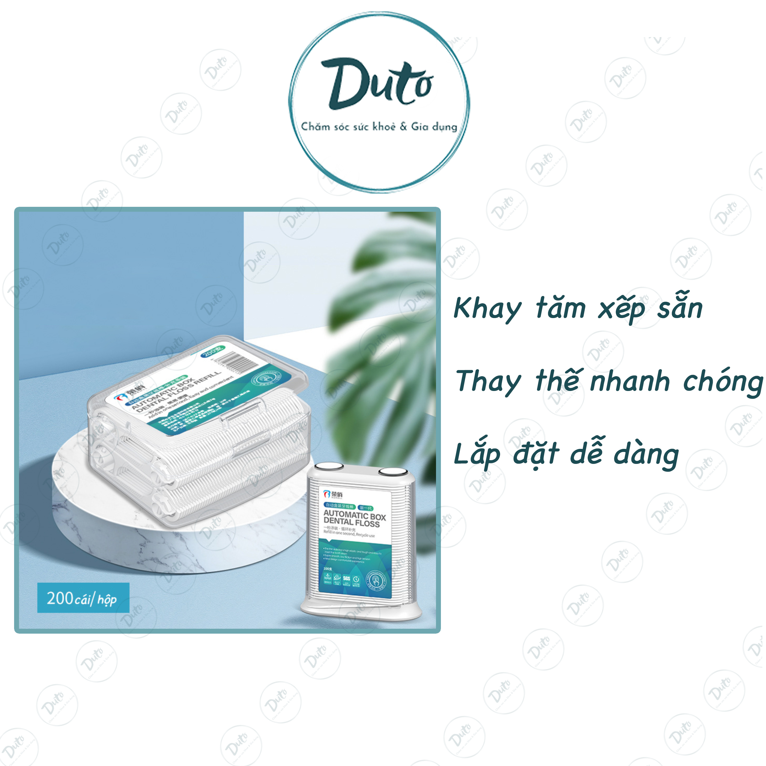 Hộp tăm chỉ bổ sung 200 cái xếp sẵn, Khay đựng tăm cao cấp,khay thay thế tiện lợi