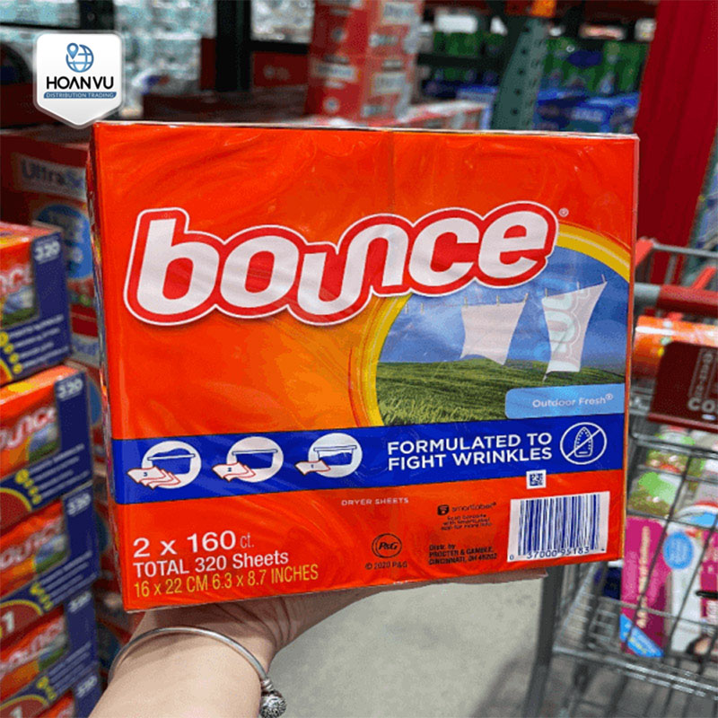 Khăn giấy thơm Bounce 5in1 Dryer Sheets Outdoor Fresh (160 tờ)