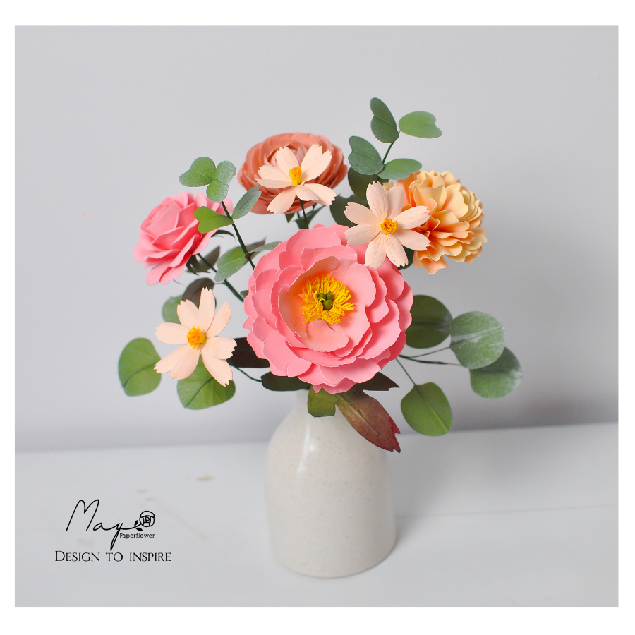 Hoa giấy quà tặng cao cấp - Happy Peony, hoa handmade Maypaperflower, hoa giấy nghệ thuật