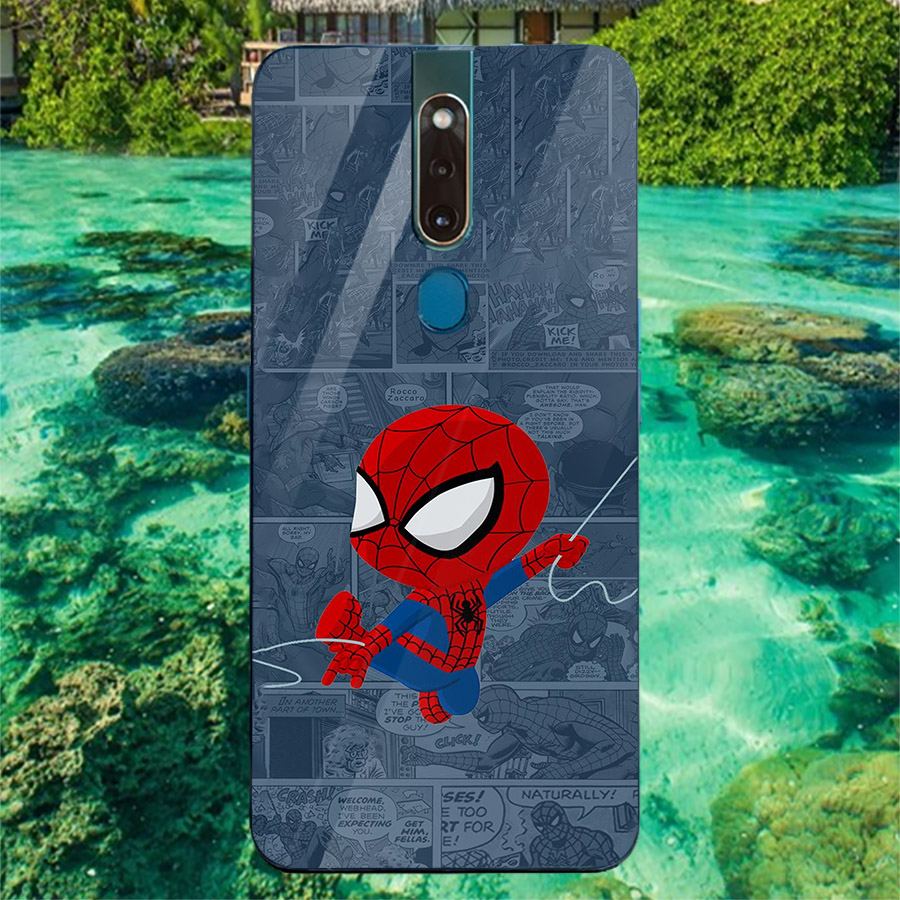 Ốp điện thoại kính cường lực cho máy Oppo F11 - Chibi Người Nhện MS ABDPH002