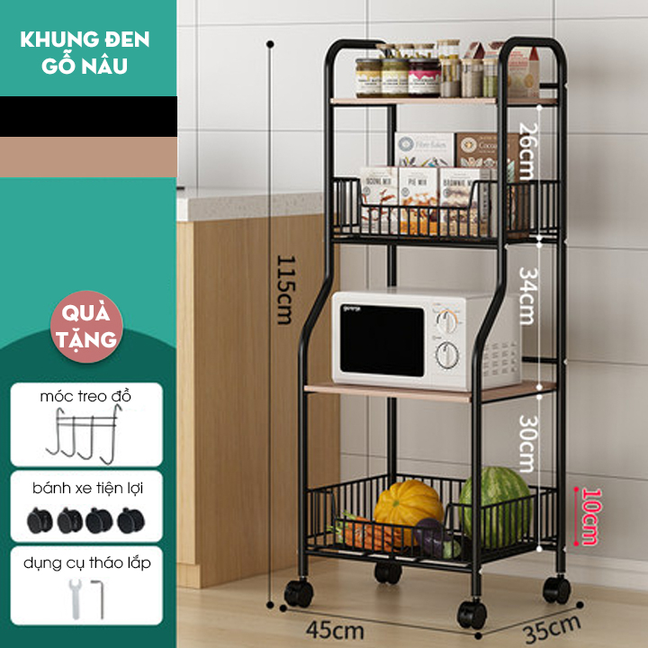 Kệ nhà bếp đa năng 4 tầng có bánh xe ( Mầu ngẫu nhiên )