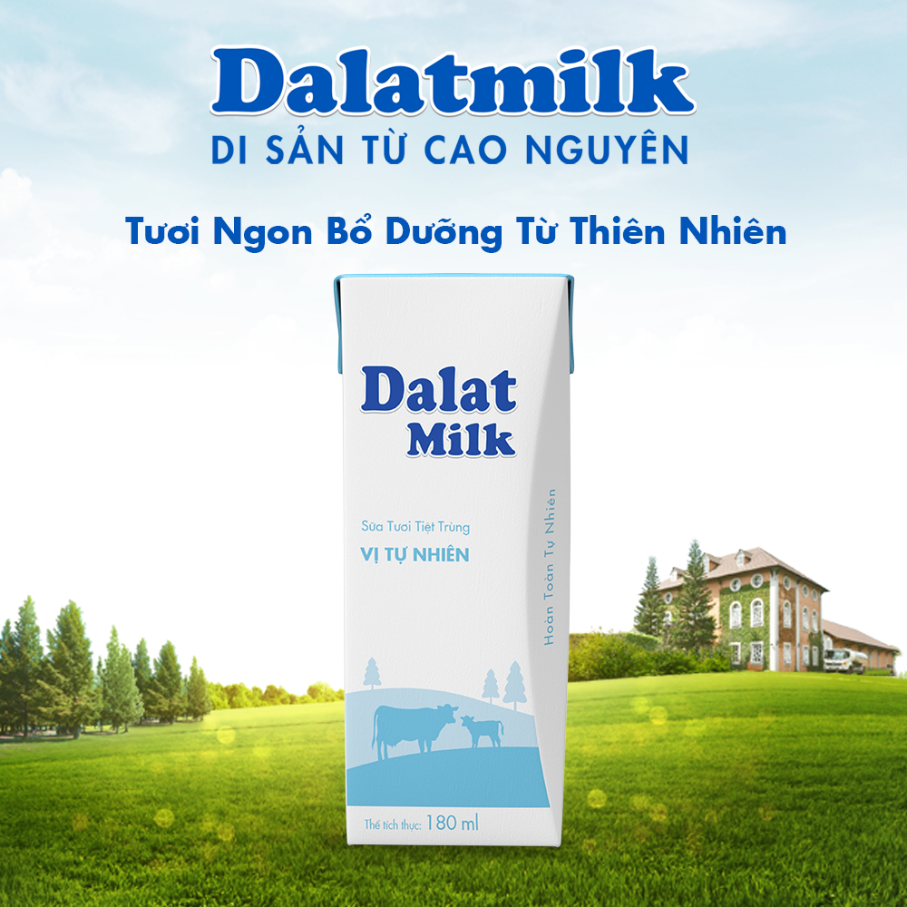 Thùng 48 hộp sữa tươi tiệt trùng vị tự nhiên Dalatmilk 180ml (180ml x 48)