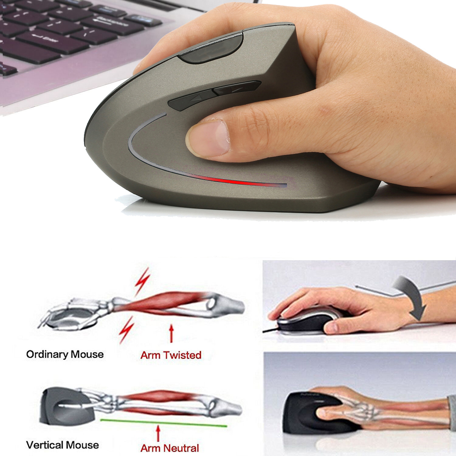 Chuột không dây kiểu đứng sạc pin T22 wireless USB 2.4GHz chống mỏi tay chuyên dùng cho pc laptop macbook ipad tivi