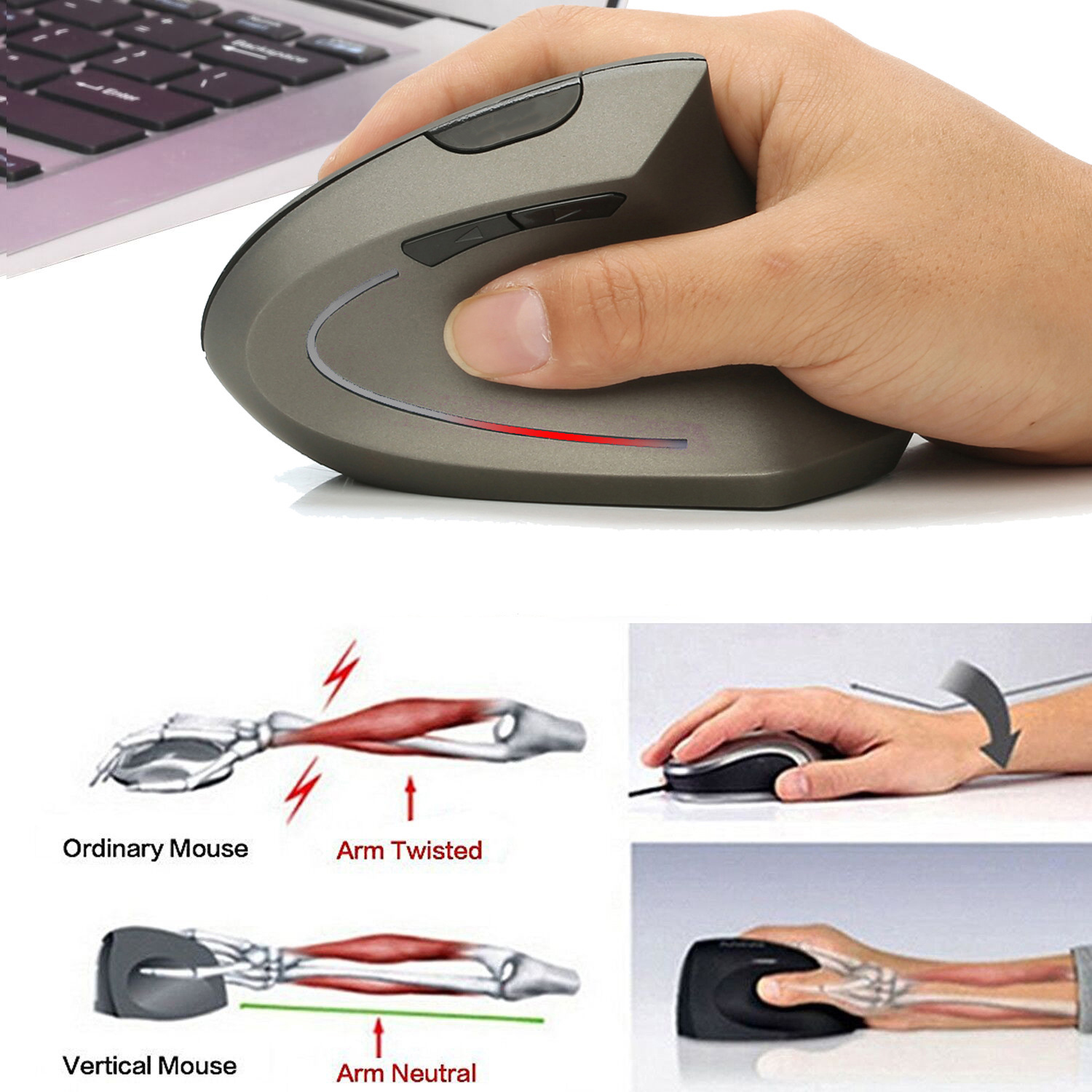 Chuột không dây kiểu đứng sạc pin T22 wireless USB 2.4GHz chống mỏi tay chuyên dùng cho pc laptop macbook ipad tivi DRU - Hàng Chính Hãng