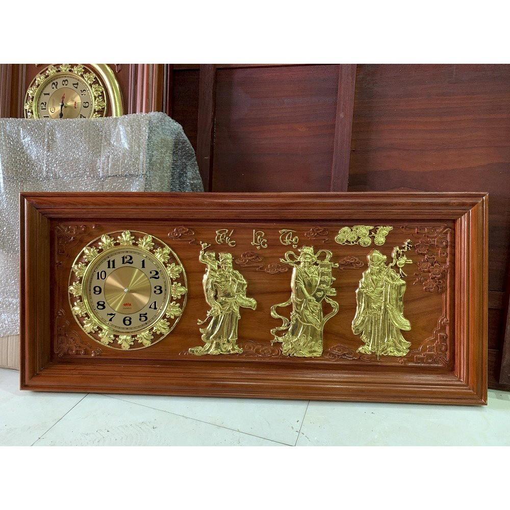 Tranh đồng hồ Tam Đa - Phúc Lộc Thọ gỗ hương 41x81x3cm