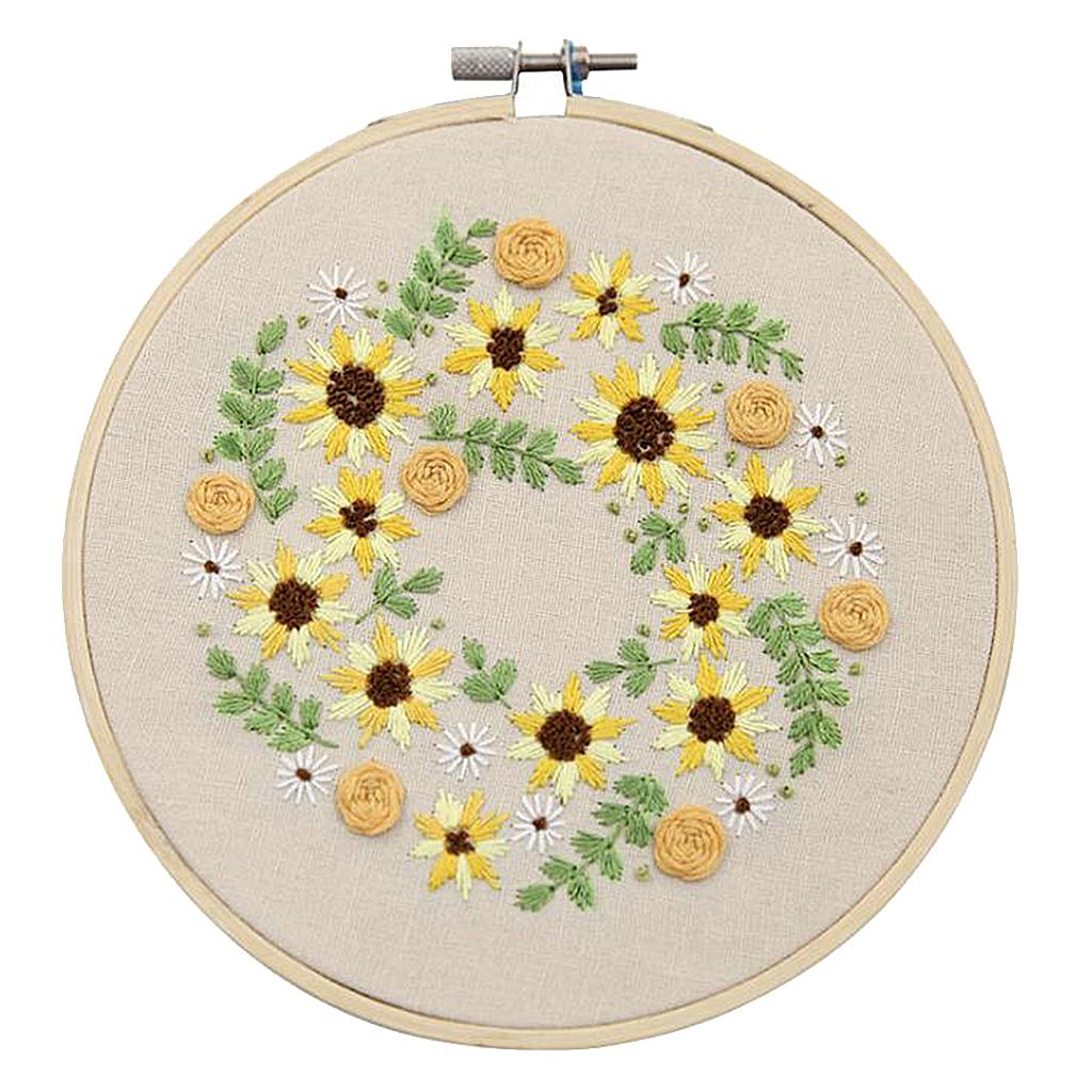 Embroidery Hoop Kids Adult Cross Stitch Threads Kits Flower Leaves, 2 Styles