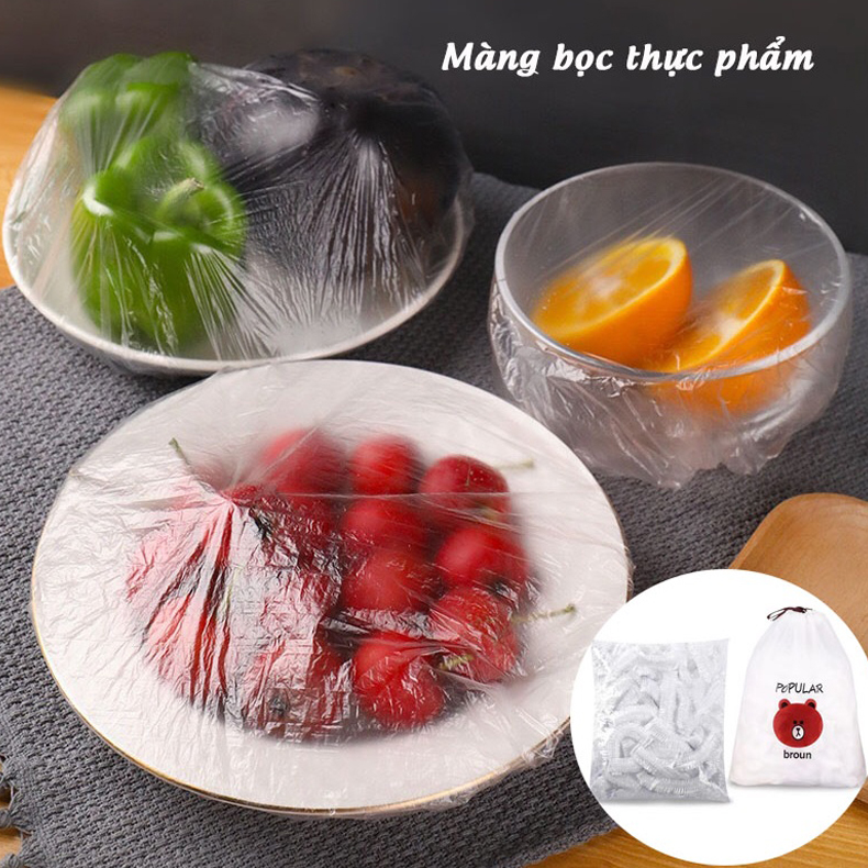 Túi 100 Màng Bọc Thực Phẩm Có Chun ,Túi Bọc Thực Phẩm Gấu Set 100 Màng Bọc Thực Phẩm Túi Gấu Màng Bọc Thực Phẩm PE Có Chun Bọc Đồ Ăn Co Giãn Tái Sử Dụng