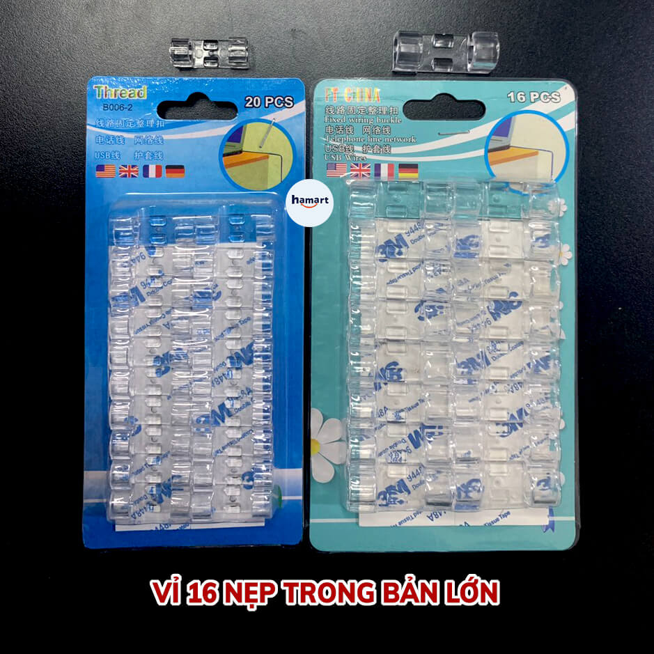 Vỉ 16 Nẹp Dây Điện LỚN Dán Tường Móc Treo Kẹp Cố Định Dây Cáp Lớn
