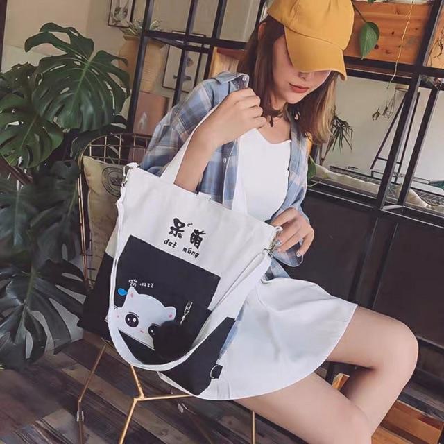 Balo Thời Trang Túi Tote Mèo Mắt Long Lanh Mèo Cute Balo Nữ Đi học Balo Ulzzang