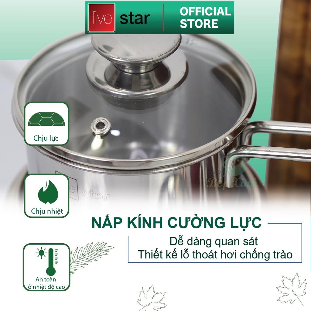 Quánh 3 đáy inox 430 Fivestar Standard nắp kính bếp từ ( 12cm/14cm/16cm ) , tặng 1 vá canh