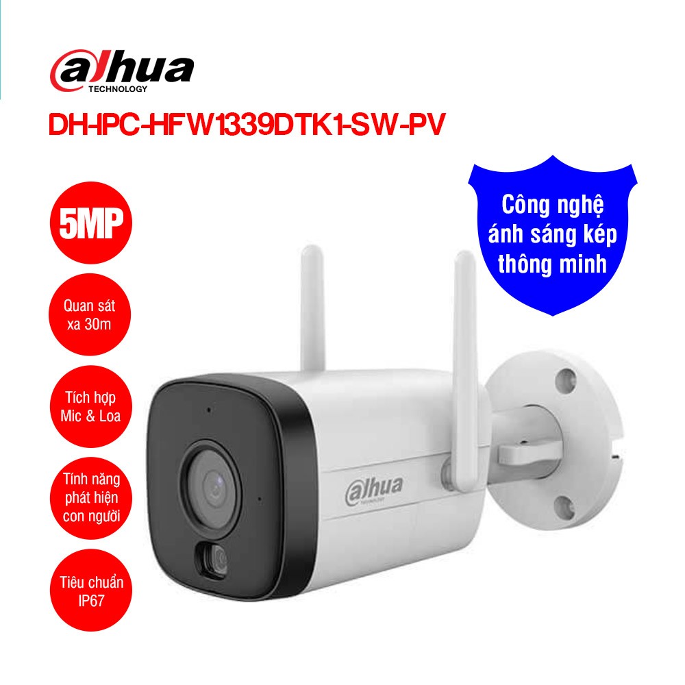 Camera IP Wifi Ngoài trời DAHUA DH-IPC-HFW1539DTK1-SW-PV 5MP, Đàm thoại 2 chiều - Hàng chính hãng