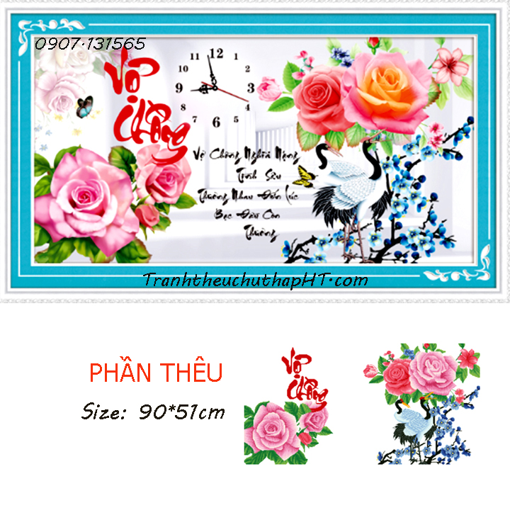 Tranh đính đá - Tranh thêu chữ thập vợ chồng - size: 90*50
