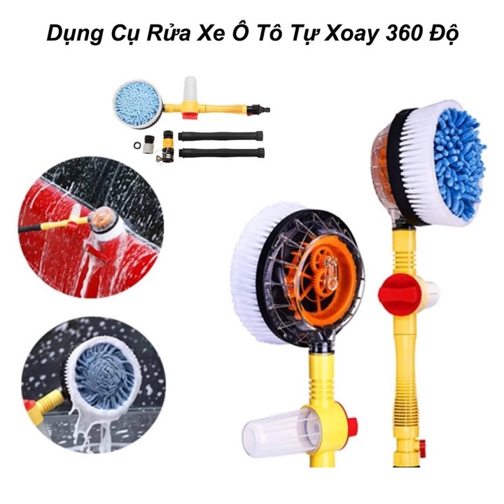 DỤNG CỤ RỬA XE ÔTÔ TỰ XOAY 360 ĐỘ - Vòi Cọ,Cây Rửa Xe Hơi Kết Hợp Bàn Chải Tự Động, Xoay Tròn 360, Tự Tạo Bọt