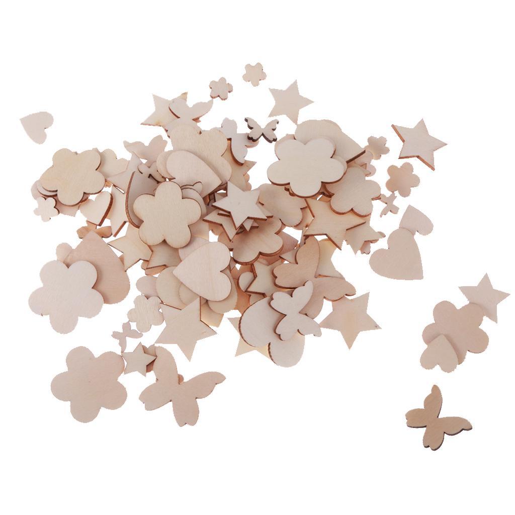 200x MDF Wooden Shape Craft Embellishments Wood Craft Art Star Flower Heart