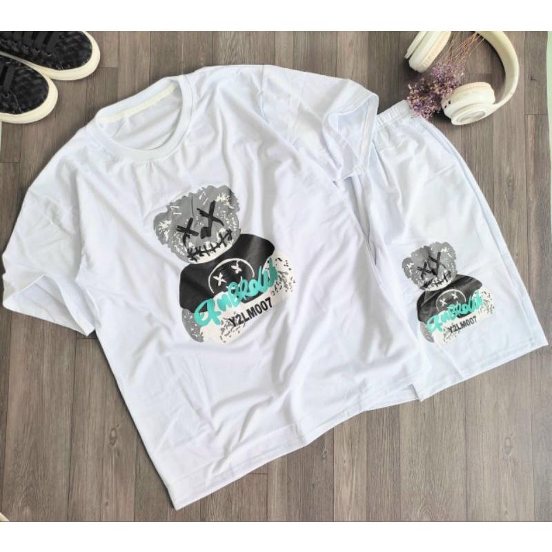 Set Bộ Mặc Nhà Nam Nữ Couple In Hoạt Hình HOT RẺ ĐẸP Bộ Đồ Thun Gấu - Quần shrot Đùi Áo Thun Tay Lỡ Unisex Suit