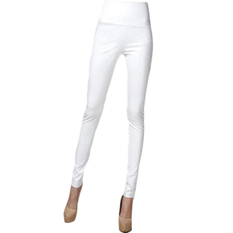 Fashion Women Leggings Skinny Pants PU Leather Elastic High Waist Warm Fleeces Autumn Winter Solid Slim Tights Pencil