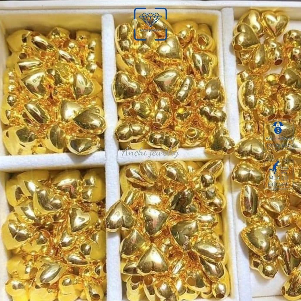 Vòng tay charm vàng dây cước 2mm đỏ mặt tim 10k khắc tên theo yêu cầu, Anchi jewelry