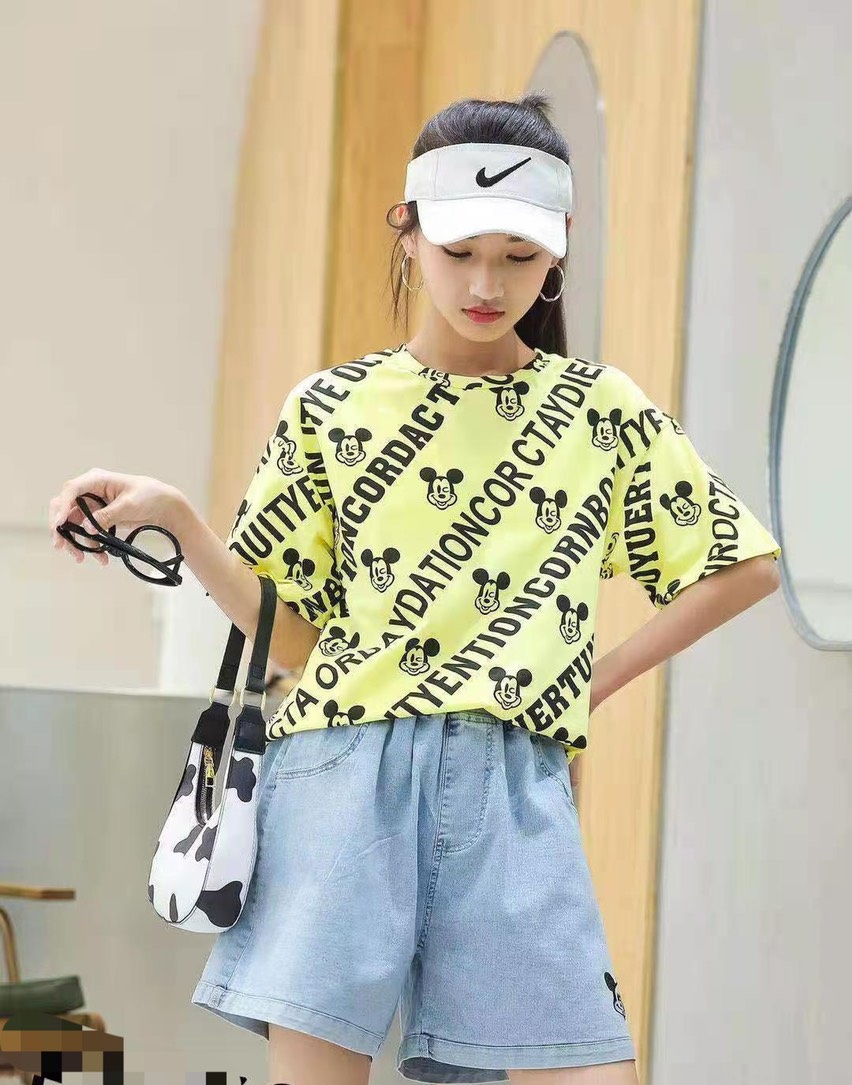 Bộ cộc tay thời trang Mickey vàng bé gái 6-14 tuổi
