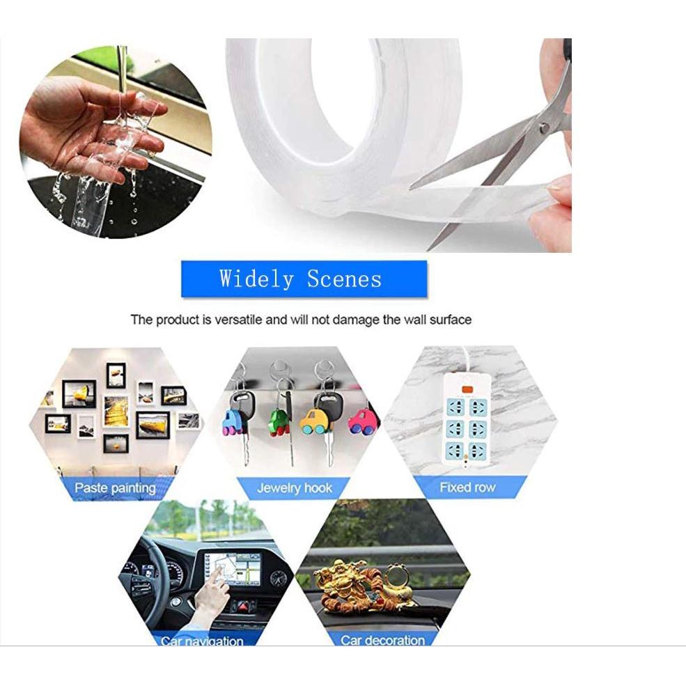 Băng keo 2 mặt, băng dính 2 mặt siêu dính hai mặt silicon trong suốt dán tường đa năng dài 3m