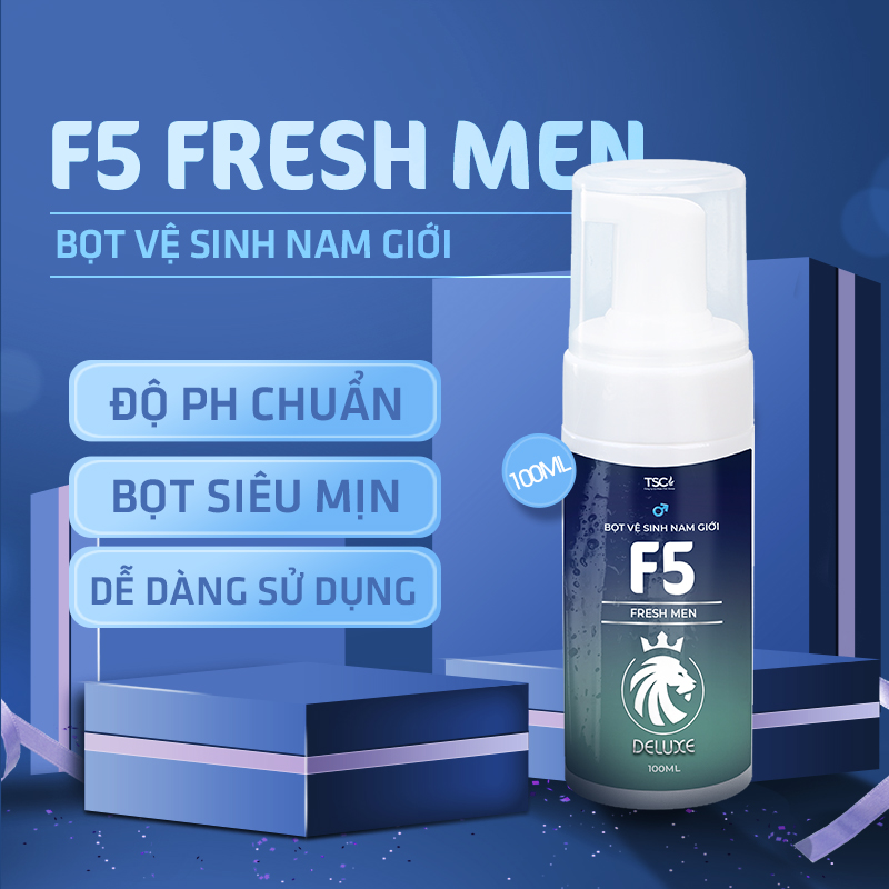 Dung dịch vệ sinh nam F5 Fresh Men dạng bọt, (Mua 1 ddvs tặng 1 xịt thơm miệng F5) combo quà tặng quà valentine - giúp khử mùi, làm sạch làm thơm từ tinh dầu bạc hà - Deluxe Chai 100ml