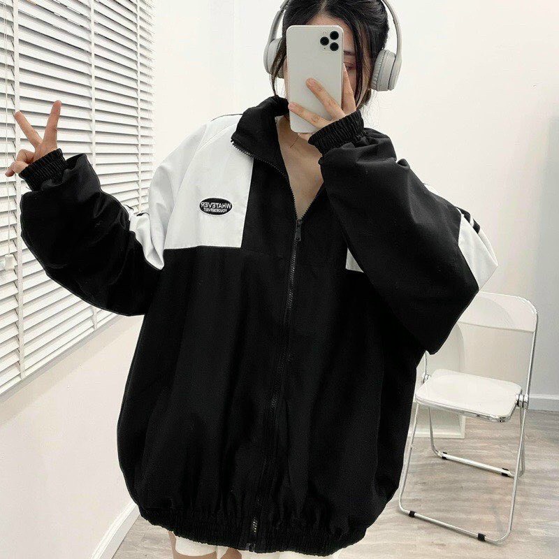 Áo Khoác Dù jacket 2 Lớp Form Rộng Chữ Thêu WHATEVER cao cấp UNISEX, Áo khoác gió nam nữ chất dù dày dặn