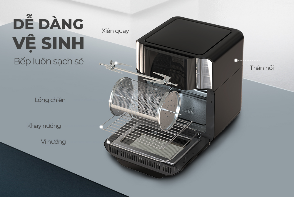 Nồi Chiên Không Dầu Điện Tử Cảm Ứng Dung Tích Siêu Lớn BAKA BK-338 (14 lít) - Hàng Chính Hãng