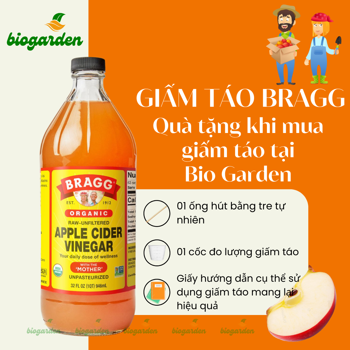 Giấm táo hữu cơ Organic Bragg (946ml)