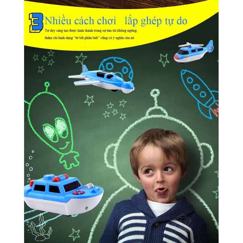 Hộp đồ chơi lắp ráp biến hình ô tô nhiều chi tiết nam châm