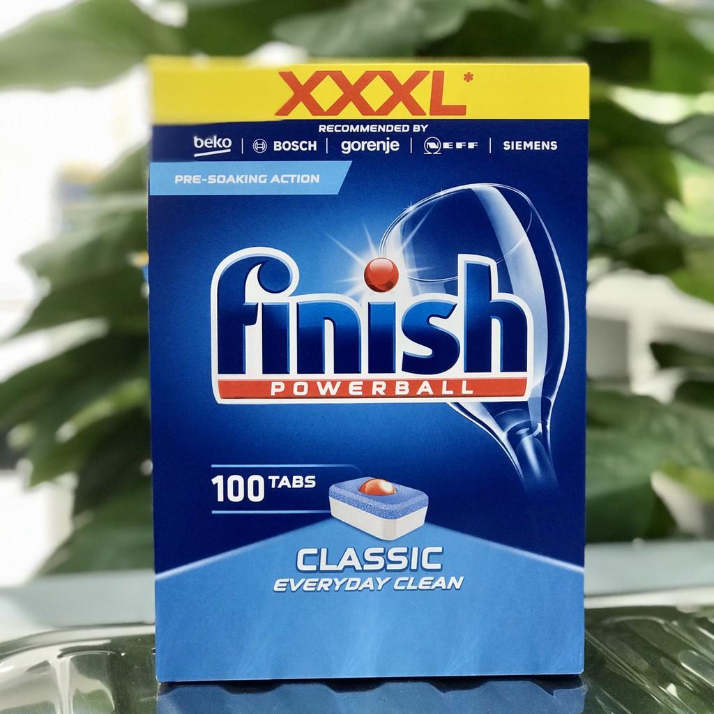 Combo: Viên rửa Finish Classic 100 viên + Muối Finish 1.2kg + Nước làm bóng Finish 400ml