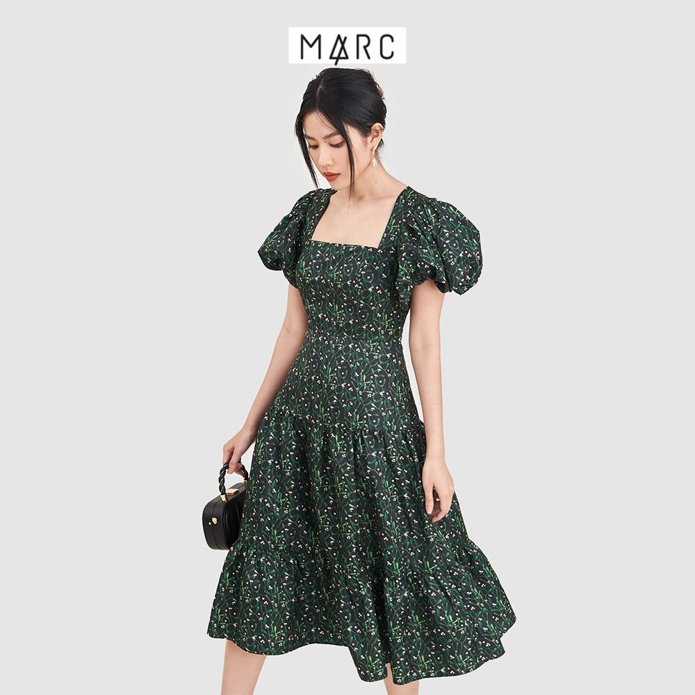 Đầm nữ MARC FASHION tay phồng cổ vuông họa tiết hoa 3 tầng