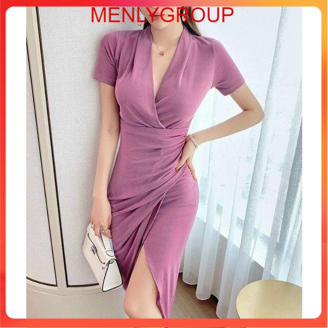 ĐẦM ÔM HỒNG XẾP LI CỔ V