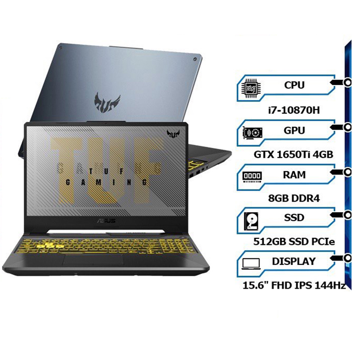 Laptop Asus TUF Gaming F15 FX506LI-HN096T (Core i7-10870H/ 8GB DDR4 3200MHz/ 512GB SSD M.2 PCIE G3X2/ GTX 1650Ti 4GB GDDR6/ 15.6 FHD IPS, 144Hz/ Win10) - Hàng Chính Hãng