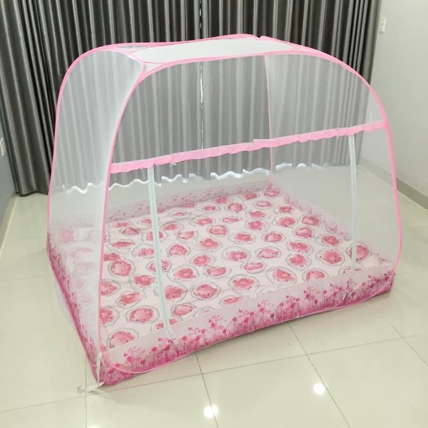 Màn chụp tự bung đỉnh vuông, giá xưởng ️FREESHIP️ hàng việt nam 100% - mùng tự bung cao cấp - 2m2x2m - Viền Chân Hồng