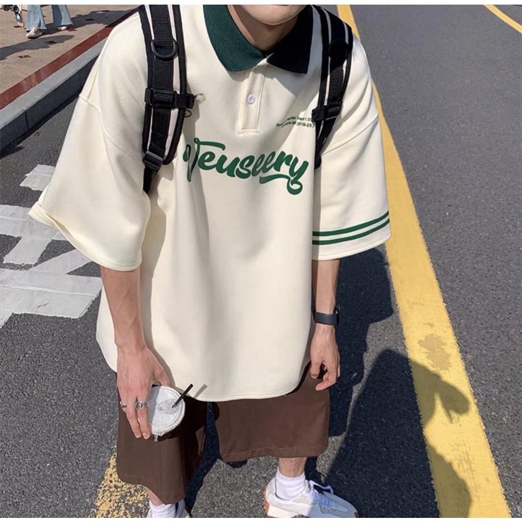 Áo Polo SEERY Dáng Rộng Nam Nữ Tay Phối Kẻ