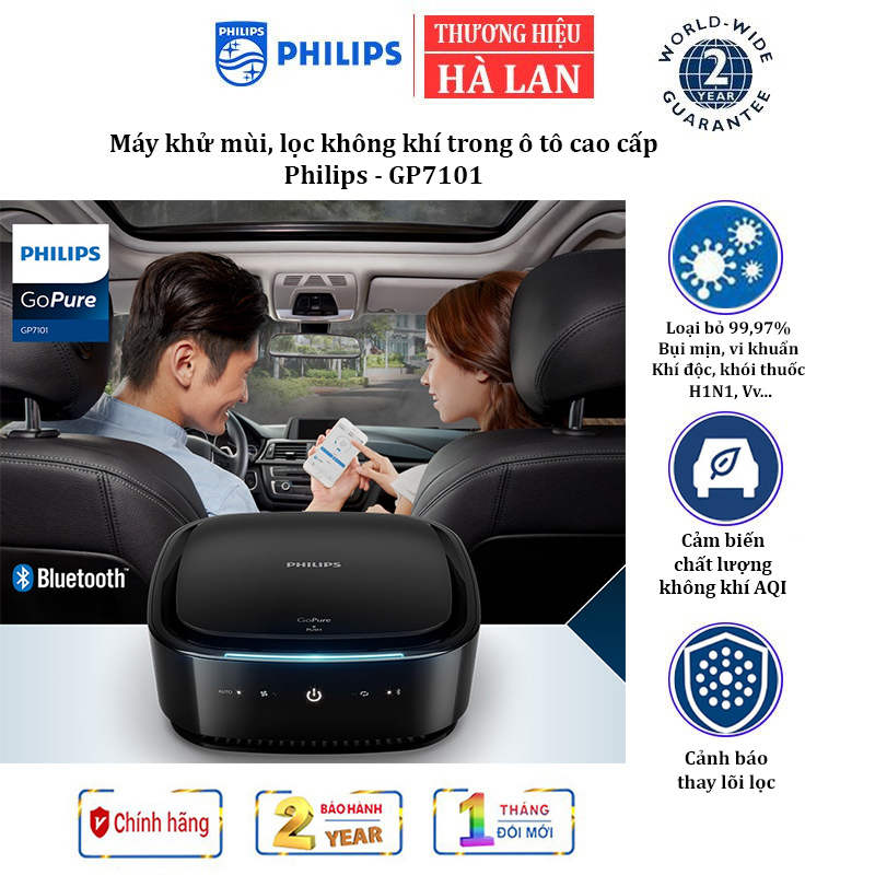 Máy khử mùi, lọc không khí trong ô tô Thương hiệu Hà Lan cao cấp Philips GP7101, Công suất 3,5W - Bảo Hành 12 Tháng (Hàng Nhập Khẩu)