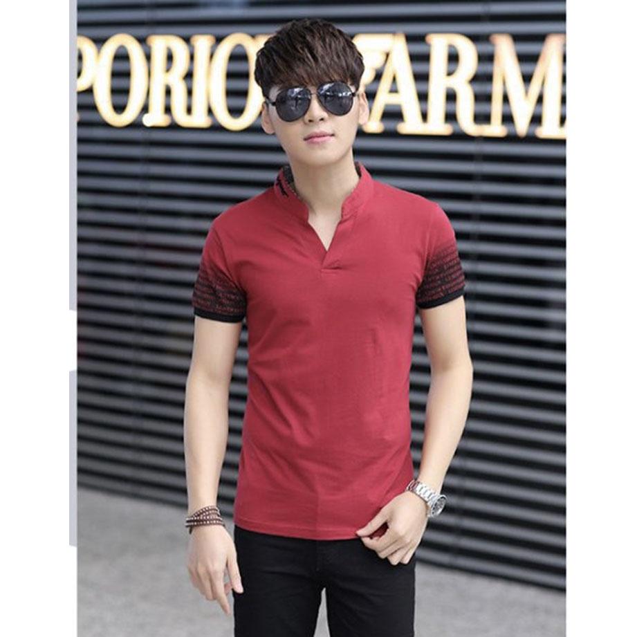 Áo thun nam đẹp V trụ tay ngắn phom áo suông vải thun cotton co giãn thoải mái MKT21