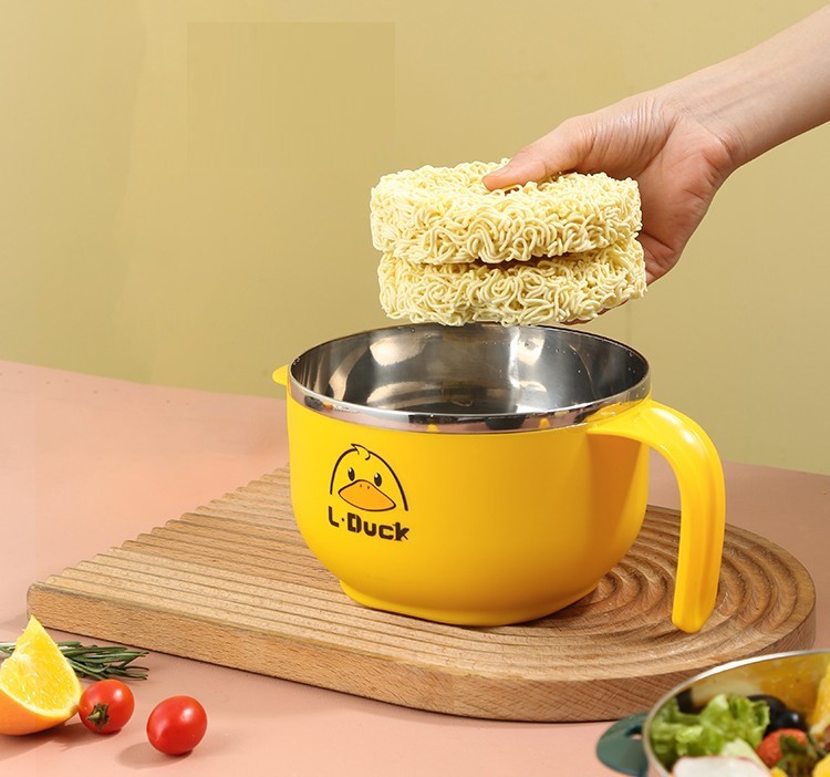 Ca Ăn Mì Có Quai Lõi Inox 2 Lớp Tiện Lợi , Họa Tiết Dễ thương - Hàng Chính Hãng