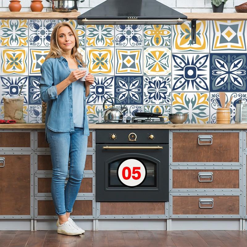 Giấy Dán Tường Nhà Bếp, Miếng Dán Bếp Chống Bắn Dầu Mỡ, Chống Bay Màu | Decal Dán Bếp Mã 05 Xanh Lơ Vàng