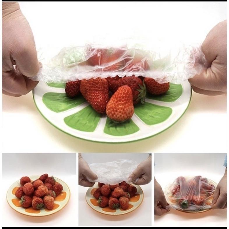 Set 100 màng bọc thực phẩm túi gấu-màng bọc thực phẩm PE có chun bọc đồ ăn co giãn tái sử dụng
