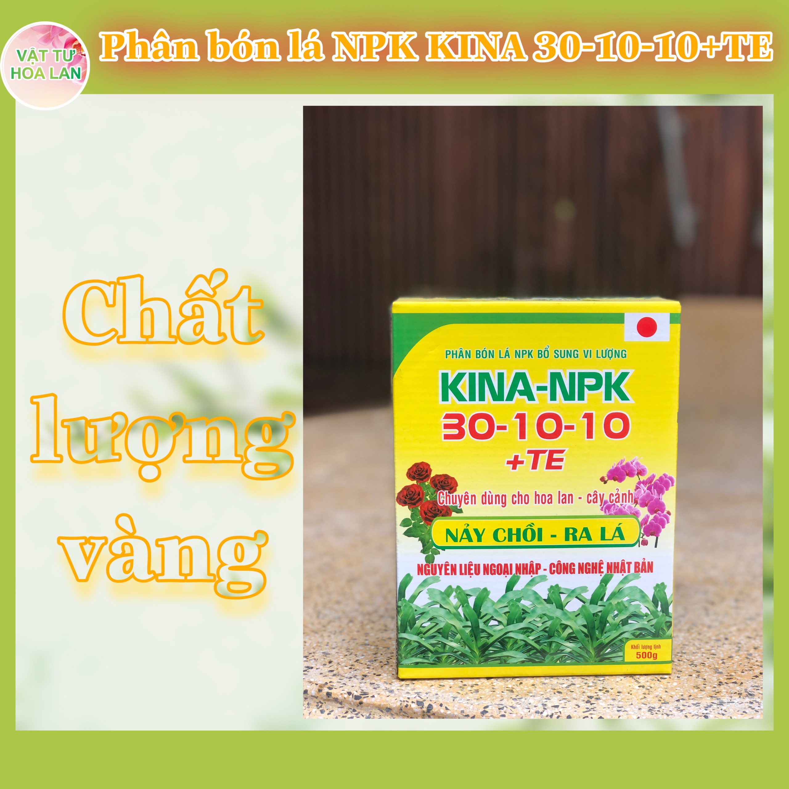 Phân bón lá NPK KINA 30-10-10+TE bổ sung vi lượng chuyên Hoa Lan gói 500gr