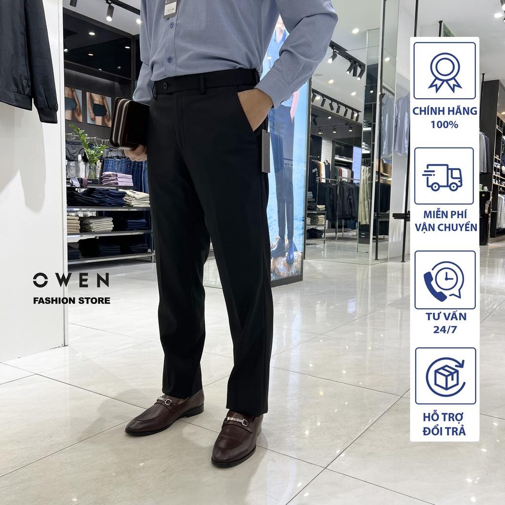 OWEN - Quần âu nam công sở dáng Regular màu đen trơn có trợ cạp co dãn mã QRT23888N