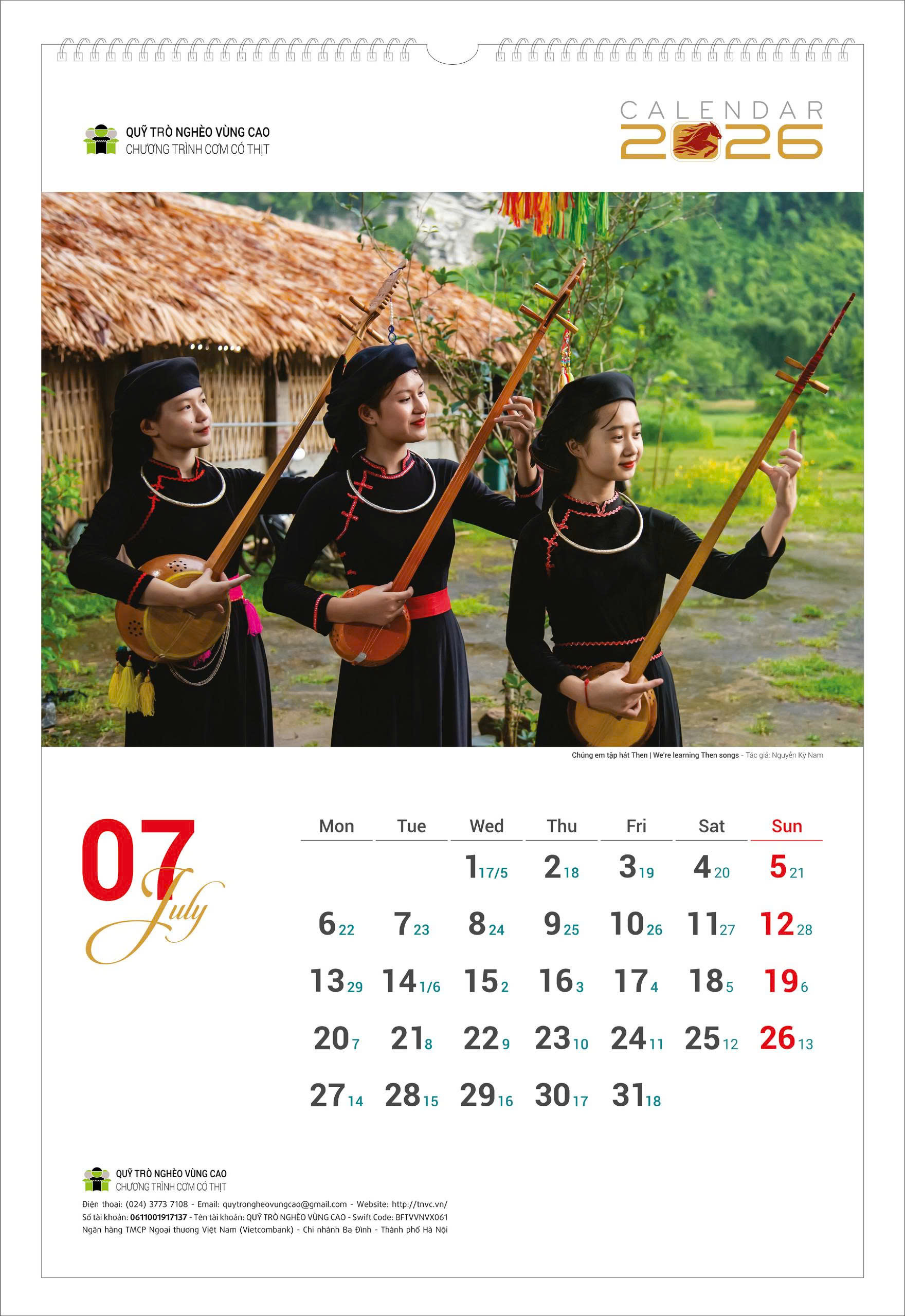 Lịch tường Trẻ Em vùng cao 2026 Cơm Có Thịt - Lịch treo tường Quỹ Trò Nghèo Vùng Cao