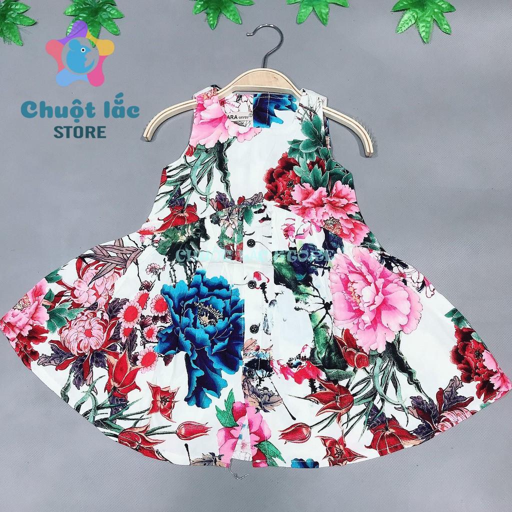 Váy đầm bé gái lanh lụa hoa to cho bé từ 8kg đến 30kg