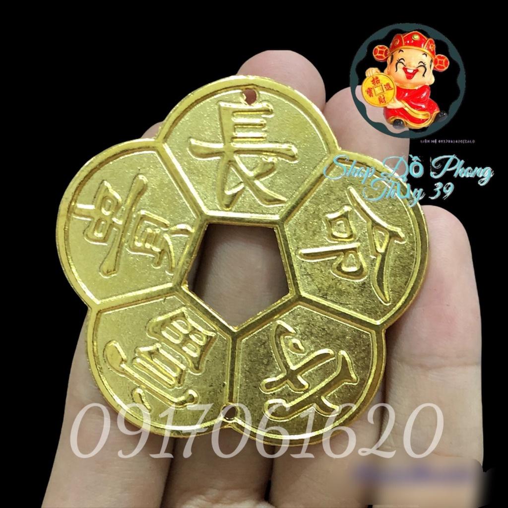 Đồng Xu Hoa Mai Kim Tiền Mạ Vàng 24K Sáng Bóng Xu Cỡ Lớn 6cm Đồng Xu Phong Thủy May Mắn