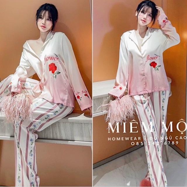BỘ PIJAMA LỤA DÀI QC CAO CẤP CÀNH HỒNG