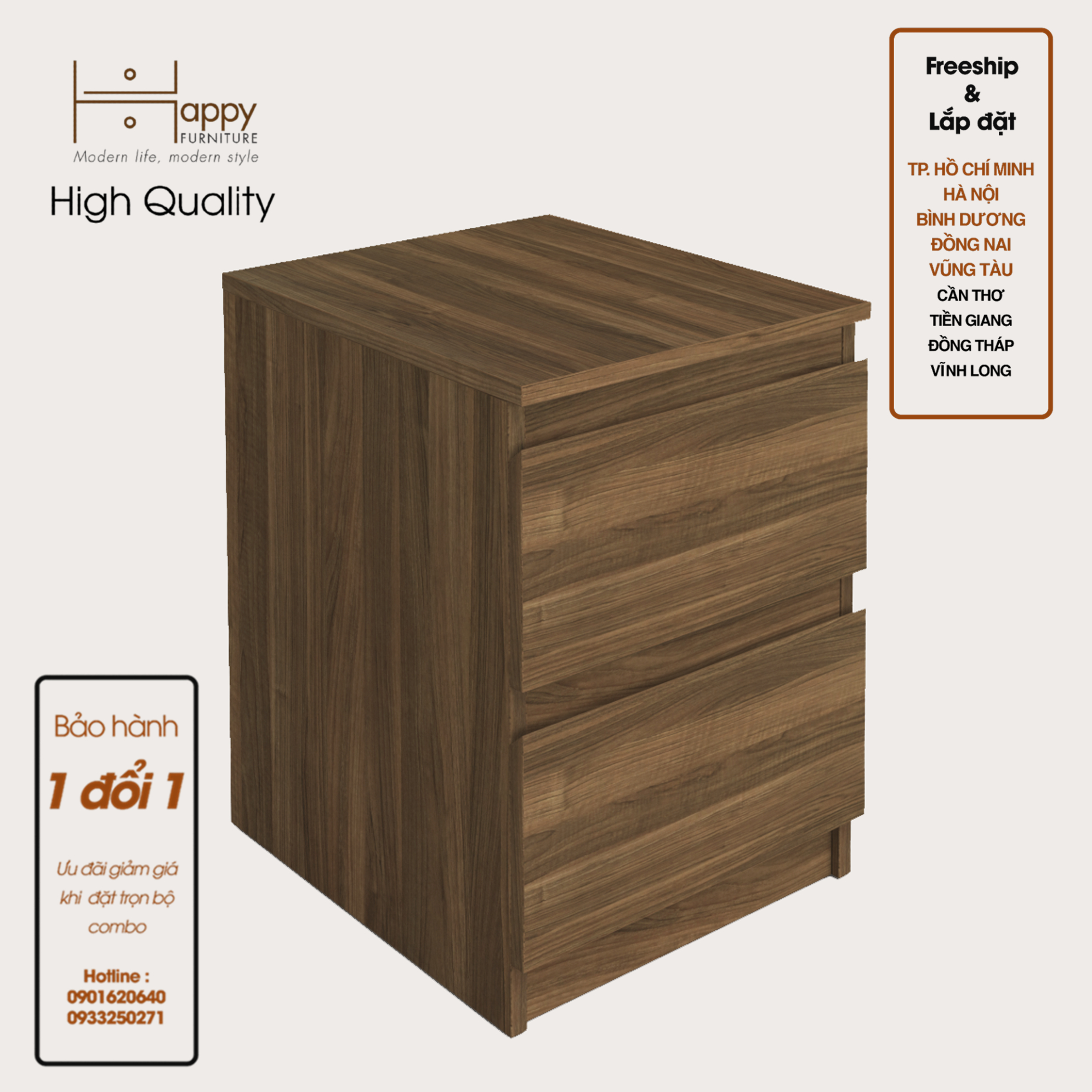 [Happy Home Furniture] DOOBIE,  Táp đầu giường  - 2 ngăn kéo ,  40cm x 48cm x 55cm ( DxRxC), THK_002